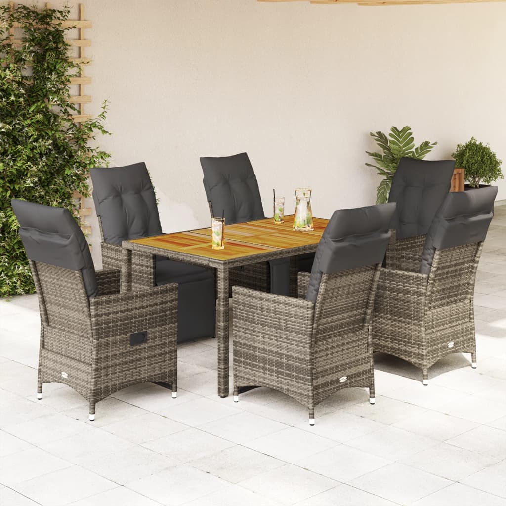 vidaXL Set Bistrò da Giardino 7 pz con Cuscini in Polyrattan Grigio
