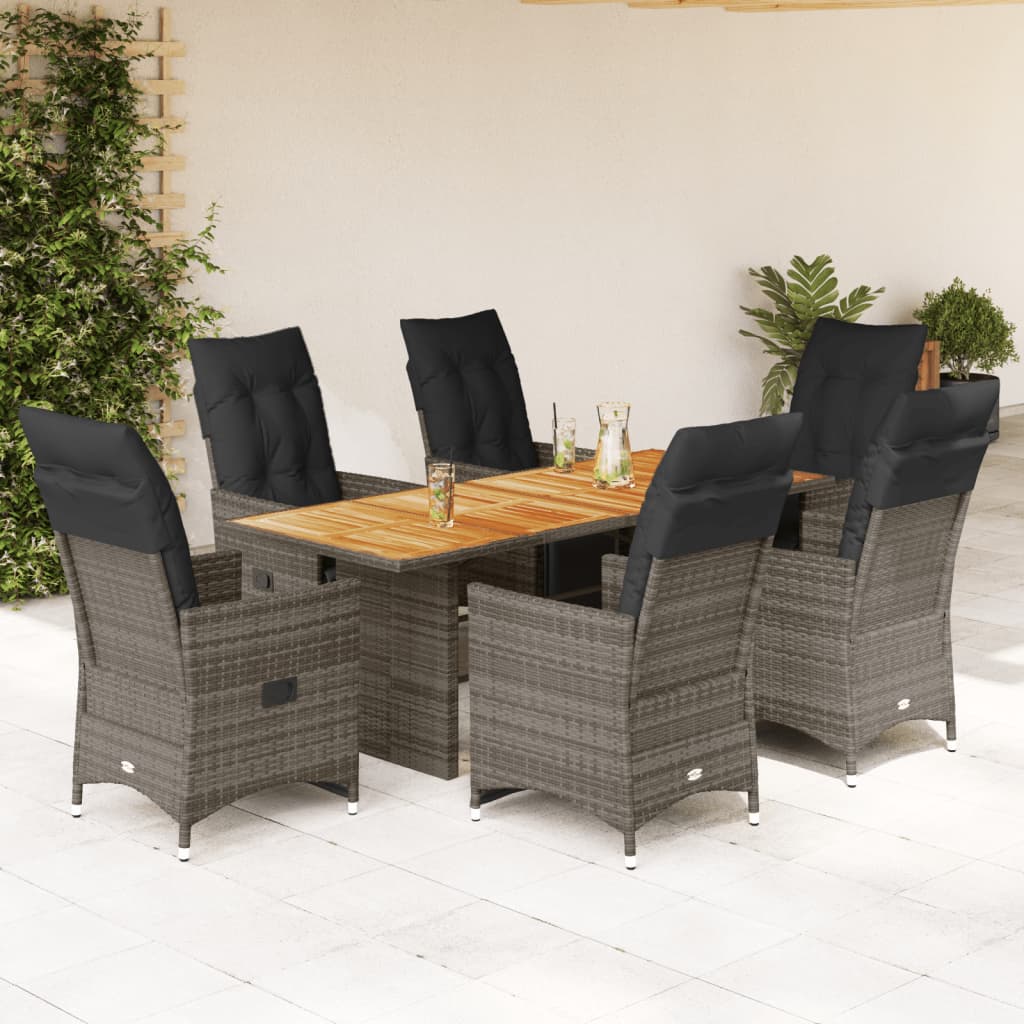 Set Bistrò da Giardino 7 pz con Cuscini in Polyrattan Grigio 3276891
