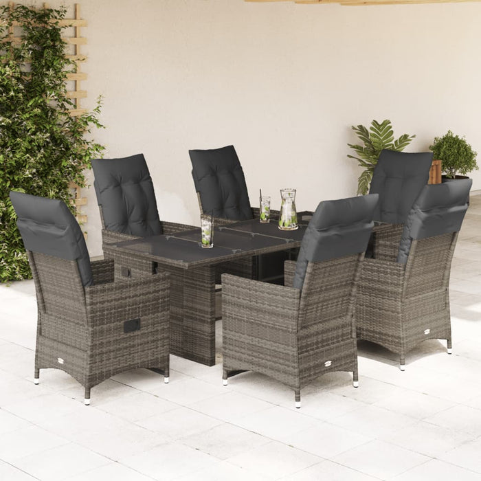 Set Bistrò da Giardino 7 pz con Cuscini in Polyrattan Grigio 3276899