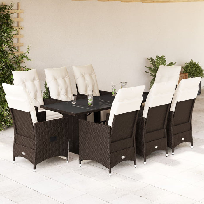 Set Bistrò da Giardino 9 pz con Cuscini in Polyrattan Marrone 3276922