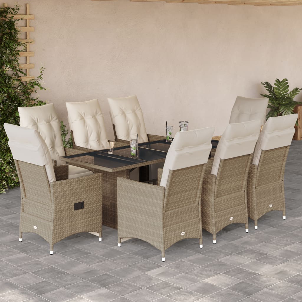 Set da Bistrò da Giardino 9 pz con Cuscini Beige in Polyrattan 3276944