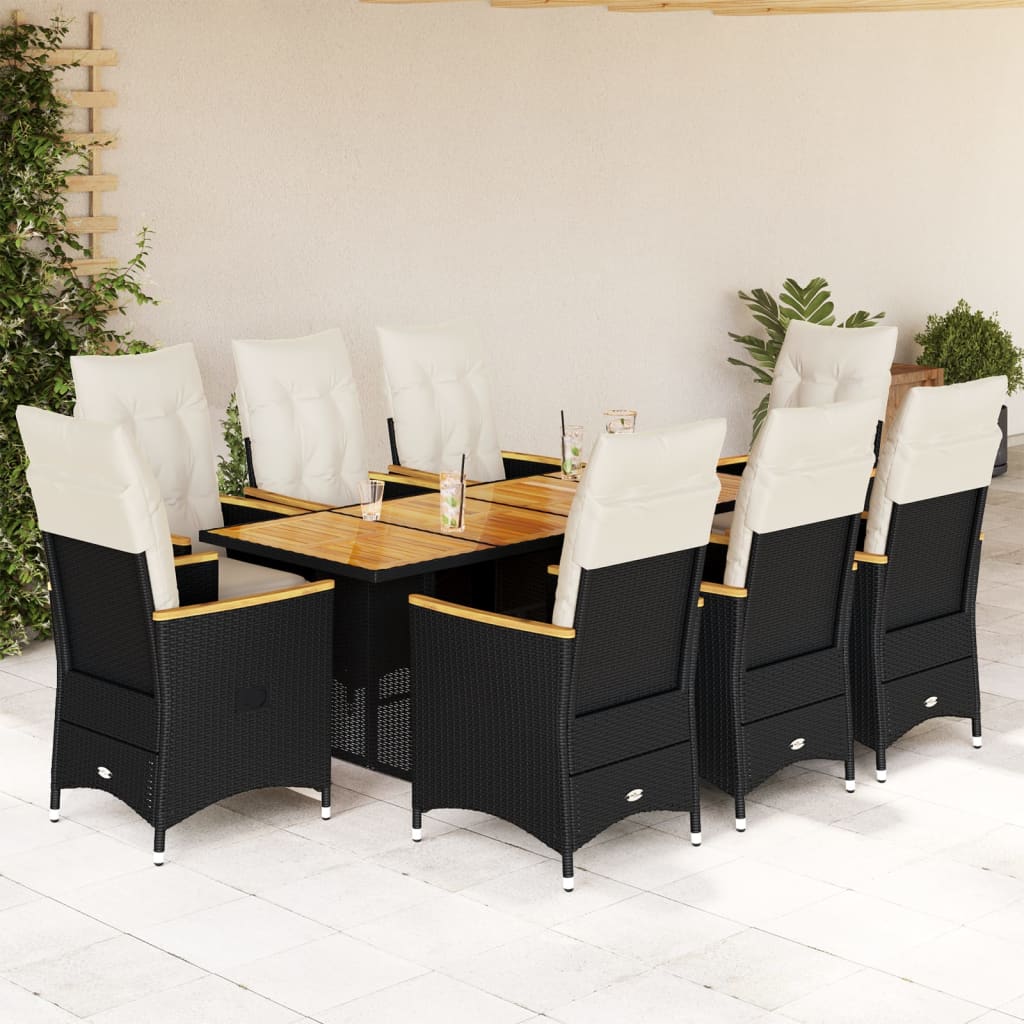 Set Bistrò da Giardino 9 pz con Cuscini in Polyrattan Nero 3276966