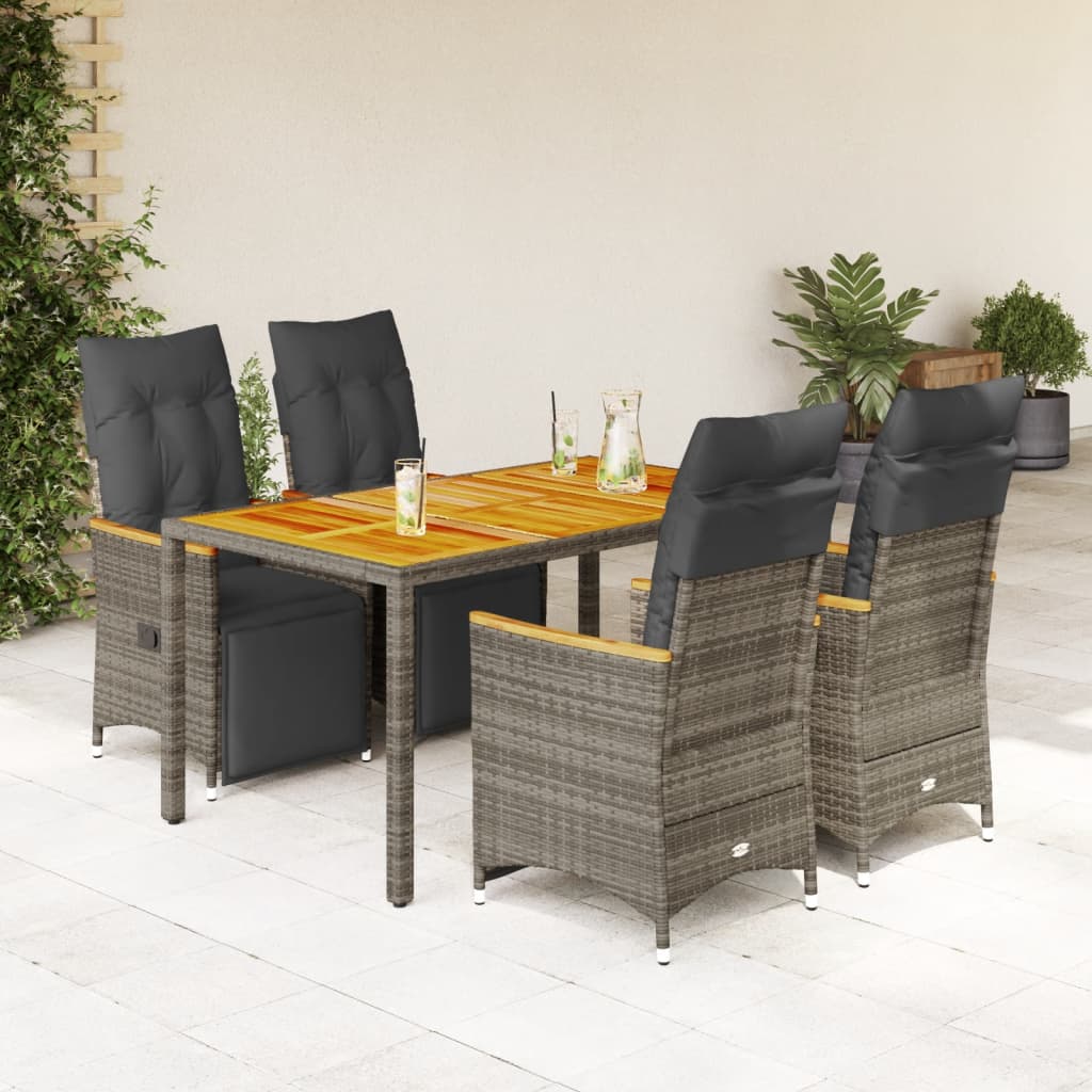 Set Bistrò da Giardino 5 pz con Cuscini in Polyrattan Grigio 3276969