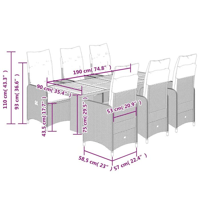 Set da Bistrò da Giardino 7 pz con Cuscini Nero in Polyrattan 3276984