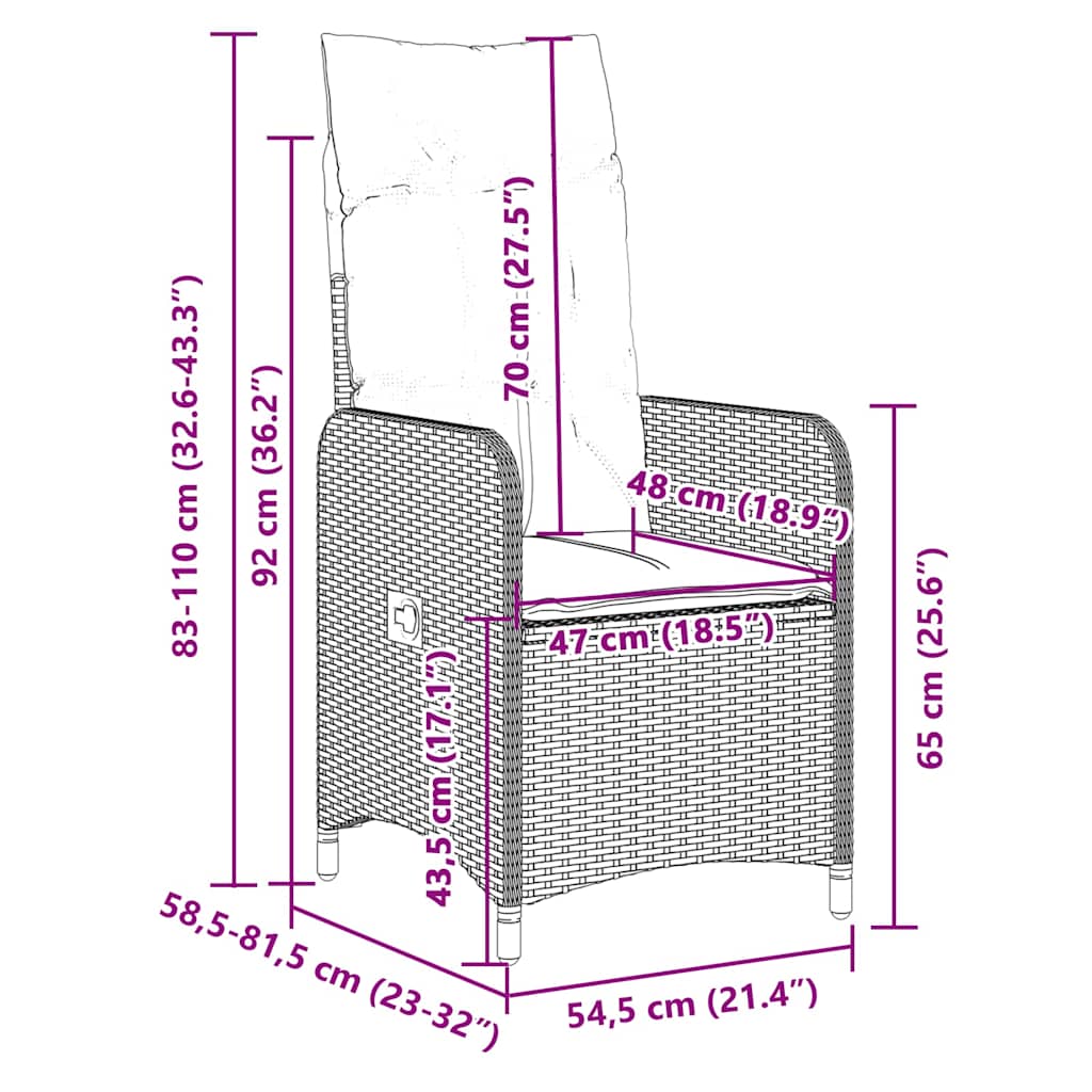 Set da Bistrò da Giardino 7 pz con Cuscini Nero in Polyrattan 3276984