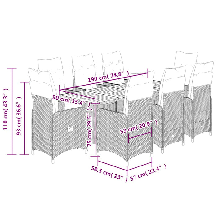 Set Bistrò da Giardino 9 pz con Cuscini in Polyrattan Nero 3276986