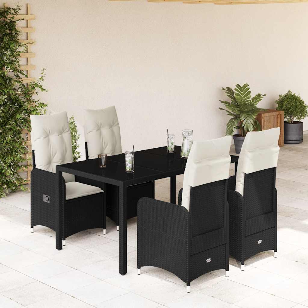 vidaXL Set Bistrò da Giardino 5 pz con Cuscini in Polyrattan Nero