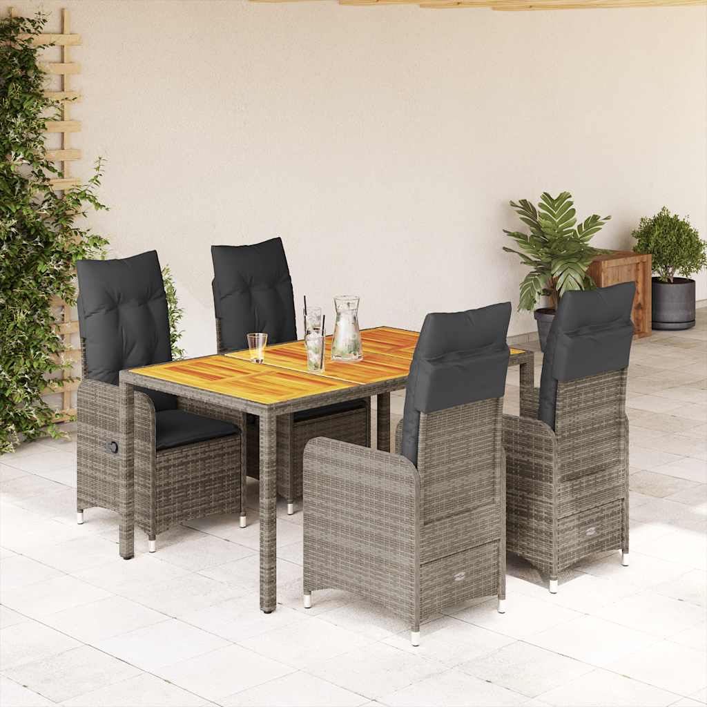 Set Bistrò da Giardino 5 pz con Cuscini in Polyrattan Grigio 3277022
