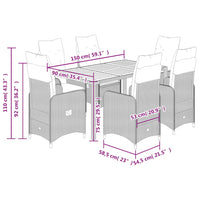 Set Bistrò da Giardino 7 pz con Cuscini in Polyrattan Grigio 3277023