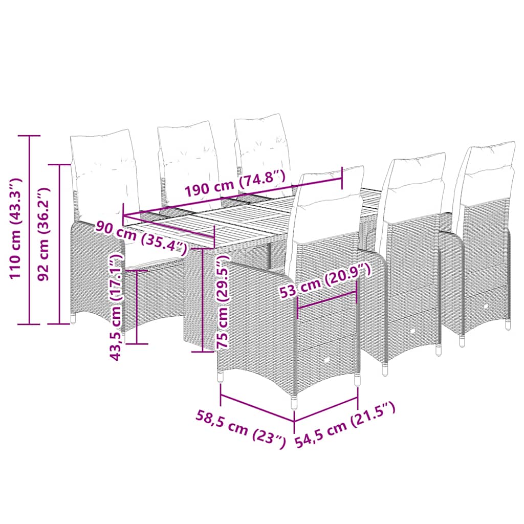 Set Bistrò da Giardino 7 pz con Cuscini in Polyrattan Grigio 3277028