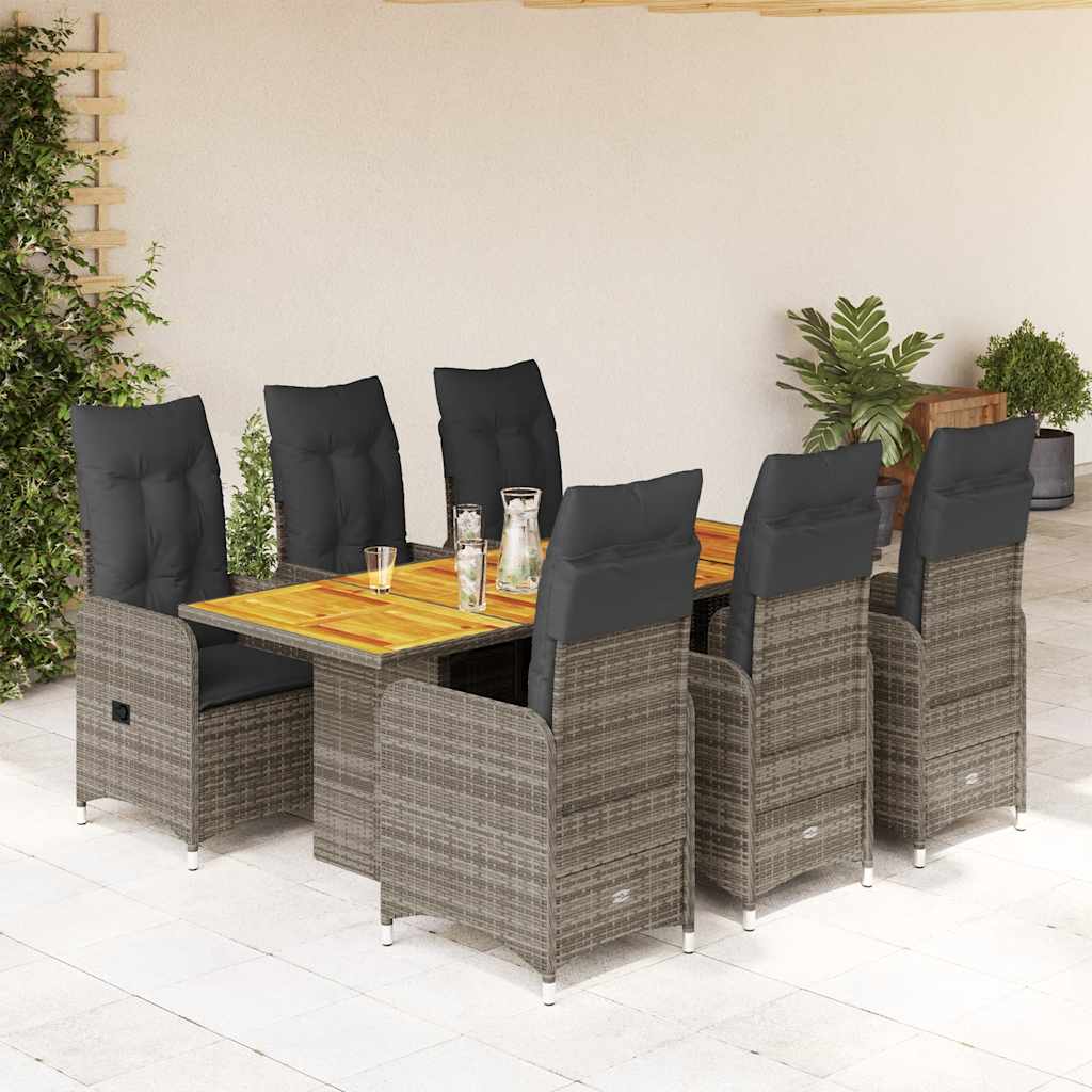 Set Bistrò da Giardino 7 pz con Cuscini in Polyrattan Grigio 3277028
