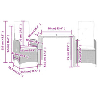 Set Bistrò da Giardino 3 pz con Cuscini in Polyrattan Grigio 3277031