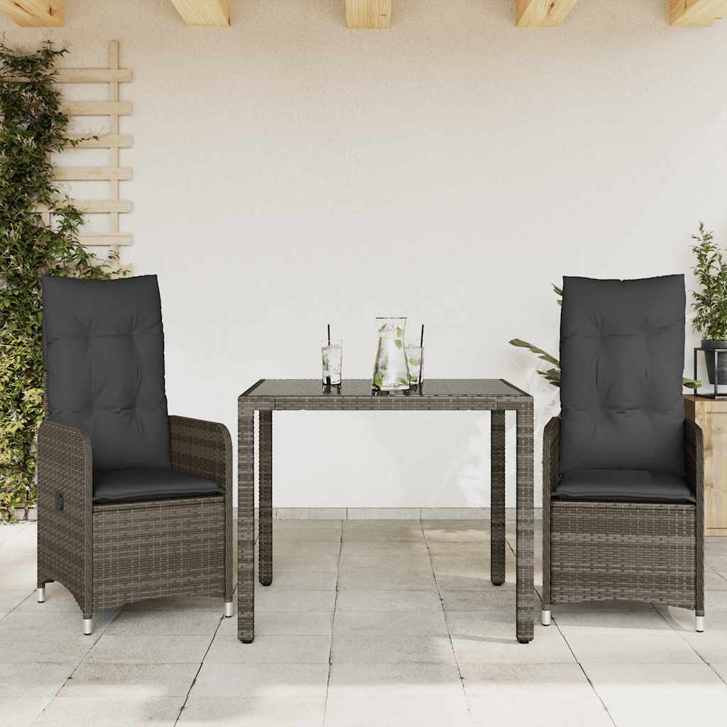 Set Bistrò da Giardino 3 pz con Cuscini in Polyrattan Grigio 3277031