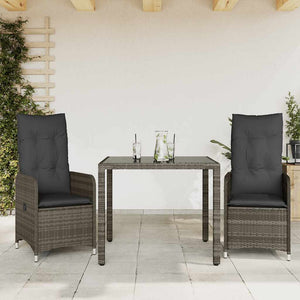Set Bistrò da Giardino 3 pz con Cuscini in Polyrattan Grigio 3277031