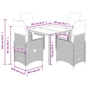 vidaXL Set Bistrò da Giardino 5 pz con Cuscini in Polyrattan Grigio