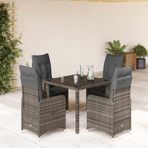 vidaXL Set Bistrò da Giardino 5 pz con Cuscini in Polyrattan Grigio