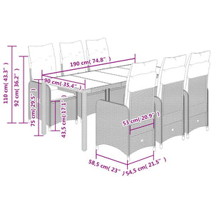 Set Bistrò da Giardino 7 pz con Cuscini in Polyrattan Grigio 3277037