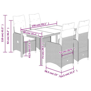 vidaXL Set Bistrò da Giardino 5 pz con Cuscini in Polyrattan Marrone