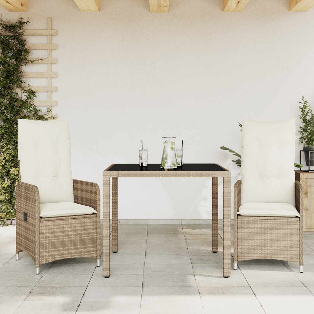 Set da Bistrò da Giardino 3 pz con Cuscini Beige in Polyrattan 3277095