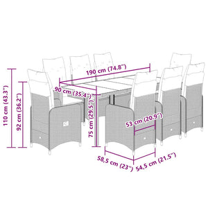 Set da Bistrò da Giardino 9 pz con Cuscini Beige in Polyrattan 3277103