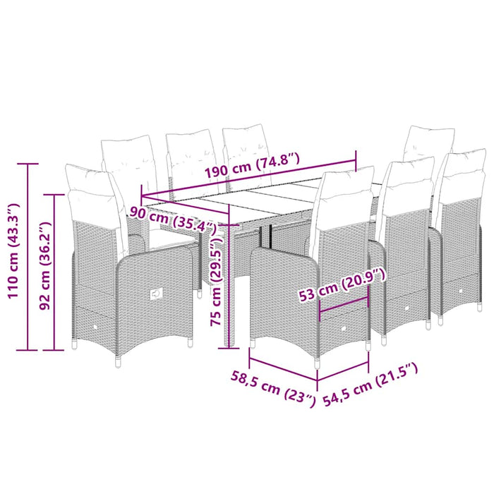 Set da Bistrò da Giardino 9 pz con Cuscini Beige in Polyrattan 3277103