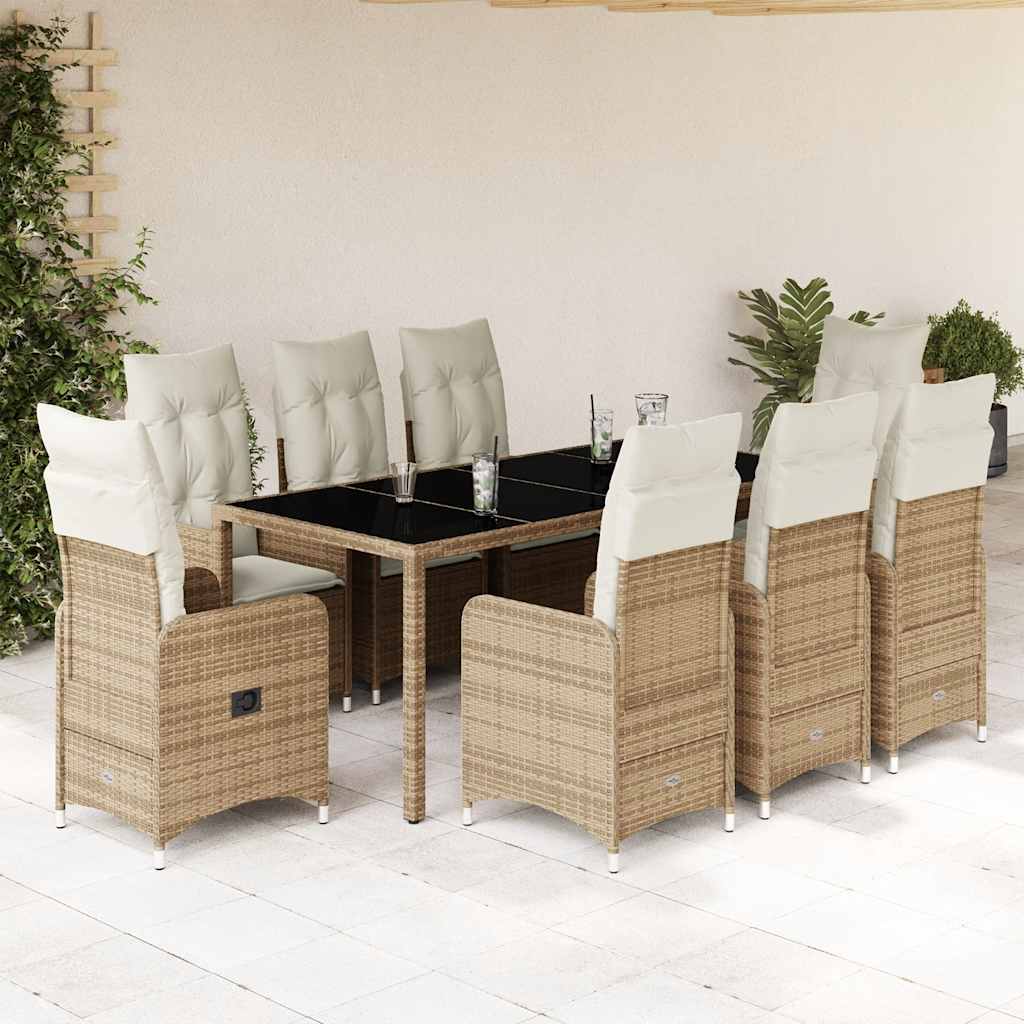 Set da Bistrò da Giardino 9 pz con Cuscini Beige in Polyrattan 3277103