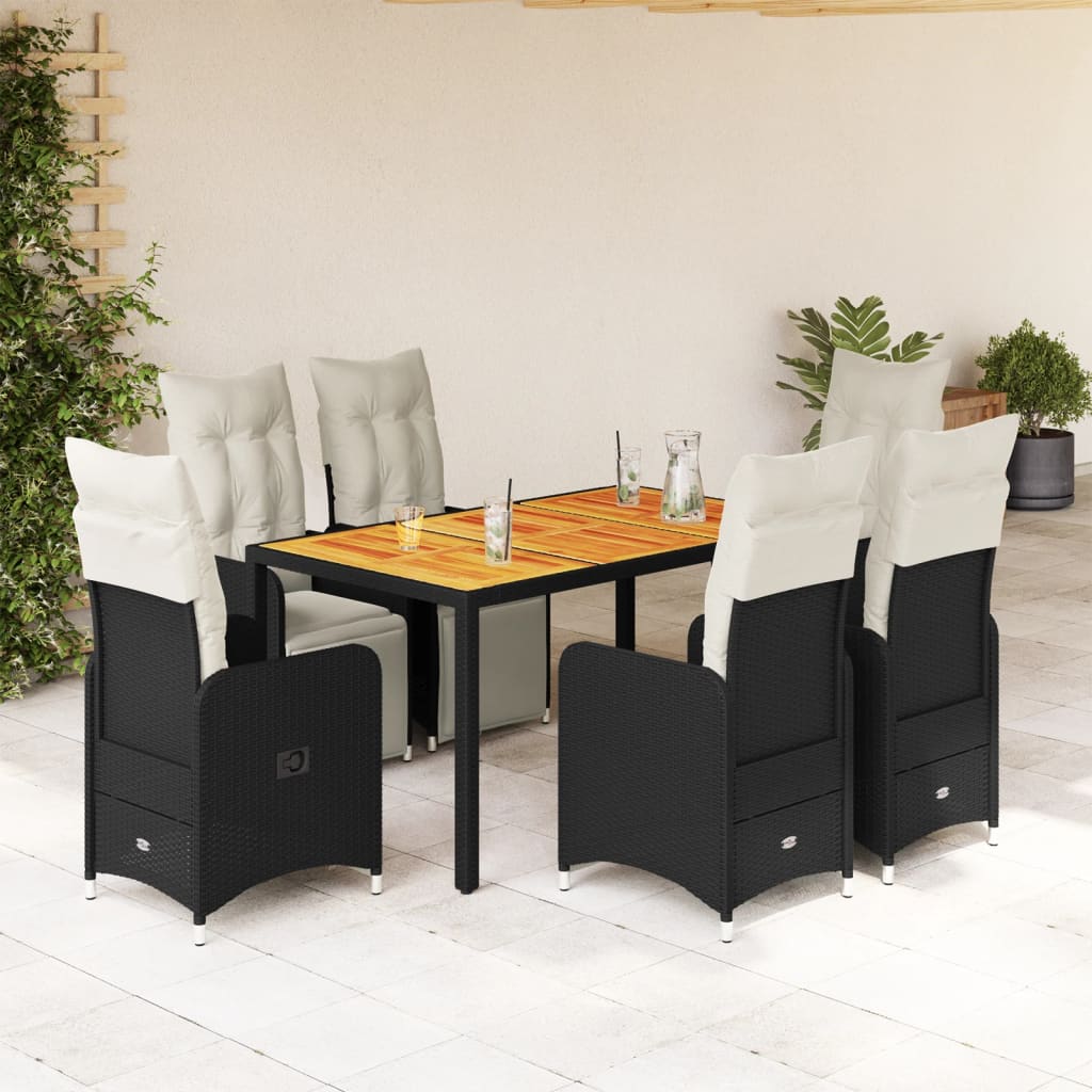 Set da Bistrò da Giardino 7 pz con Cuscini Nero in Polyrattan 3277130