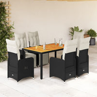 Set da Bistrò da Giardino 7 pz con Cuscini Nero in Polyrattan 3277130