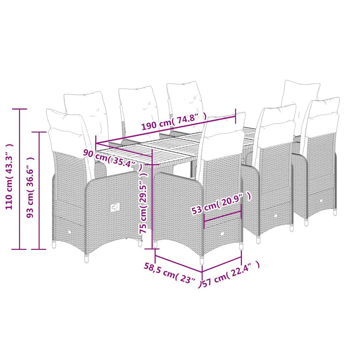 Set Bistrò da Giardino 9 pz con Cuscini in Polyrattan Nero 3277134