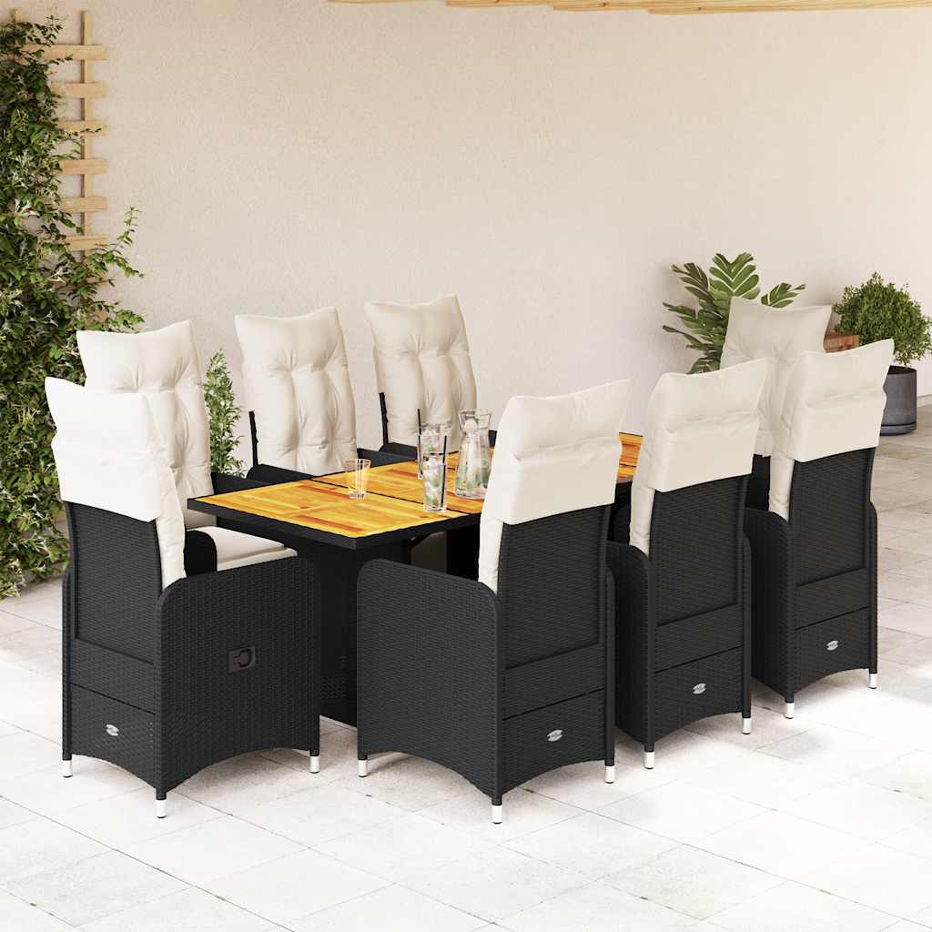 Set Bistrò da Giardino 9 pz con Cuscini in Polyrattan Nero 3277134