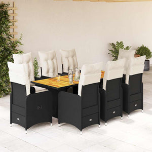 Set Bistrò da Giardino 9 pz con Cuscini in Polyrattan Nero 3277134
