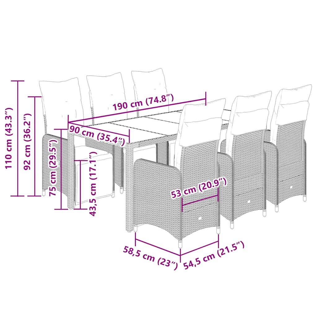Set da Bistrò da Giardino 7 pz con Cuscini Nero in Polyrattan 3277139