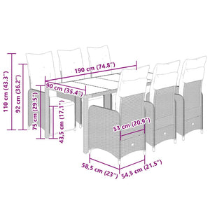 Set da Bistrò da Giardino 7 pz con Cuscini Nero in Polyrattan 3277139