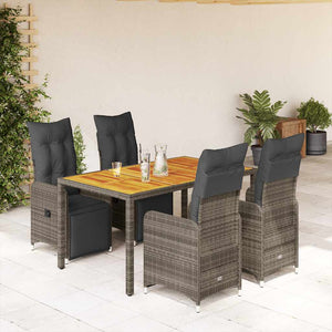 Set BistrÃ² da Giardino 5 pz con Cuscini in Polyrattan Grigio