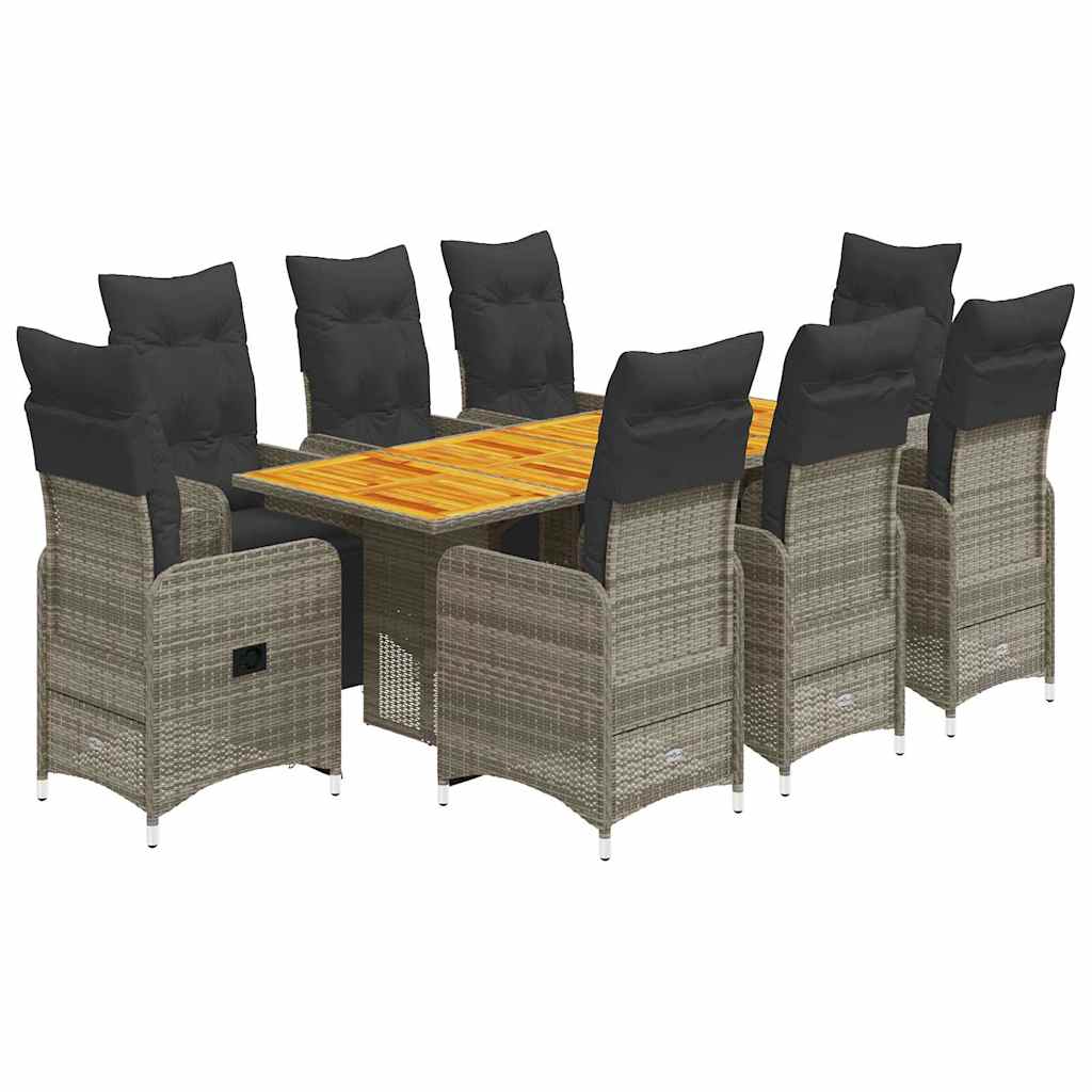 Set Bistrò da Giardino 9 pz con Cuscini in Polyrattan Grigio 3277164
