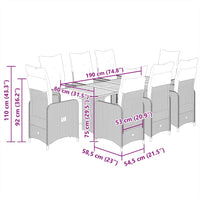 Set Bistrò da Giardino 9 pz con Cuscini in Polyrattan Grigio 3277164