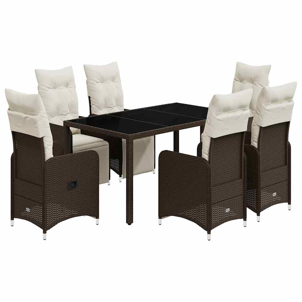Set Bistrò da Giardino 7 pz con Cuscini in Polyrattan Marrone 3277190