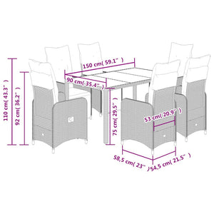 Set Bistrò da Giardino 7 pz con Cuscini in Polyrattan Marrone 3277190