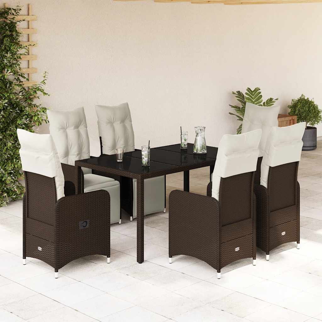 Set Bistrò da Giardino 7 pz con Cuscini in Polyrattan Marrone 3277190
