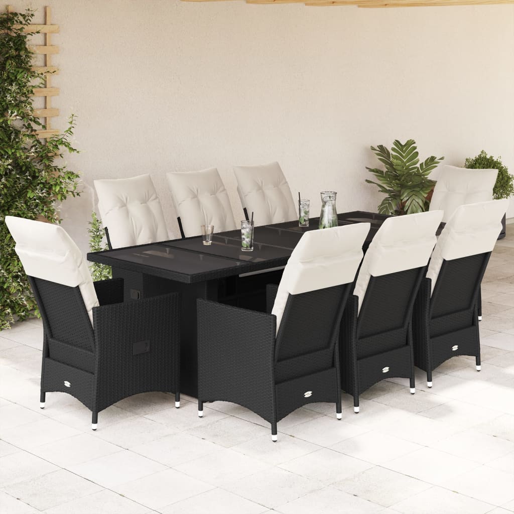 Set Bistrò da Giardino 9 pz con Cuscini in Polyrattan Nero 3277234