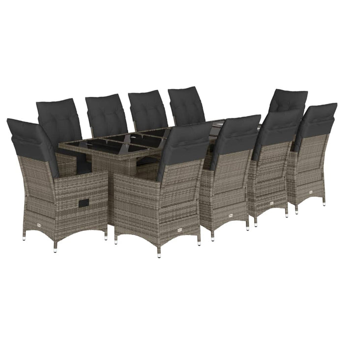 Set BistrÃ² da Giardino 11 pz con Cuscini in Polyrattan Grigio