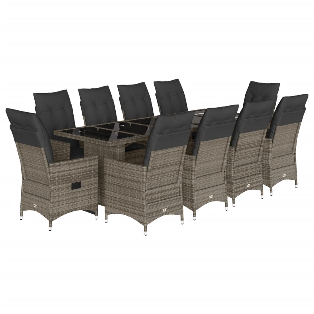 Set Bistrò da Giardino 11 pz con Cuscini in Polyrattan Grigio 3277242