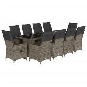 Set BistrÃ² da Giardino 11 pz con Cuscini in Polyrattan Grigio