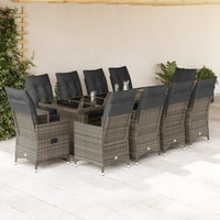 Set BistrÃ² da Giardino 11 pz con Cuscini in Polyrattan Grigio