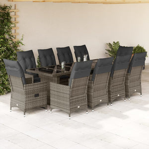 Set BistrÃ² da Giardino 11 pz con Cuscini in Polyrattan Grigio
