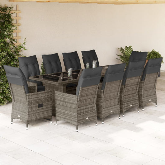Set BistrÃ² da Giardino 11 pz con Cuscini in Polyrattan Grigio