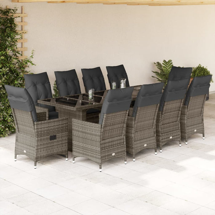 Set BistrÃ² da Giardino 11 pz con Cuscini in Polyrattan Grigio