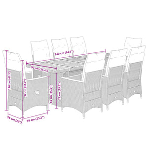 Set Bistrò da Giardino 9 pz con Cuscini in Polyrattan Nero