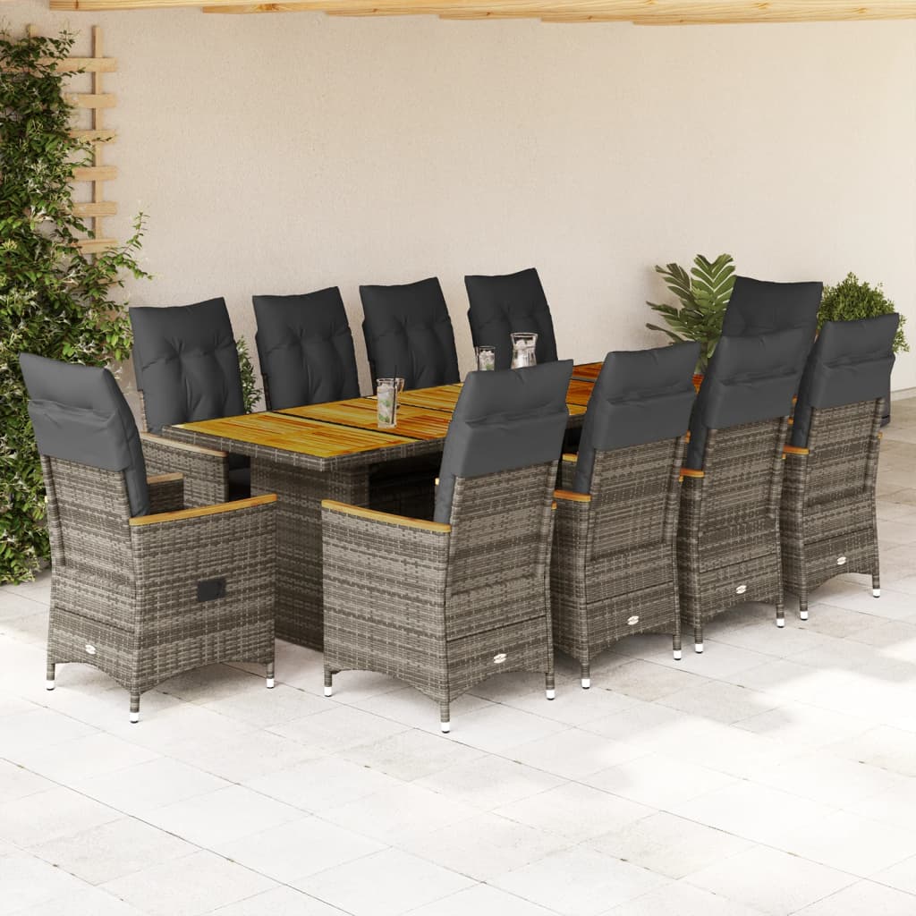 Set Bistrò da Giardino 11 pz con Cuscini in Polyrattan Grigio 3277253