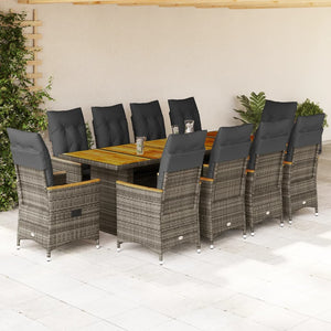 Set Bistrò da Giardino 11 pz con Cuscini in Polyrattan Grigio 3277253